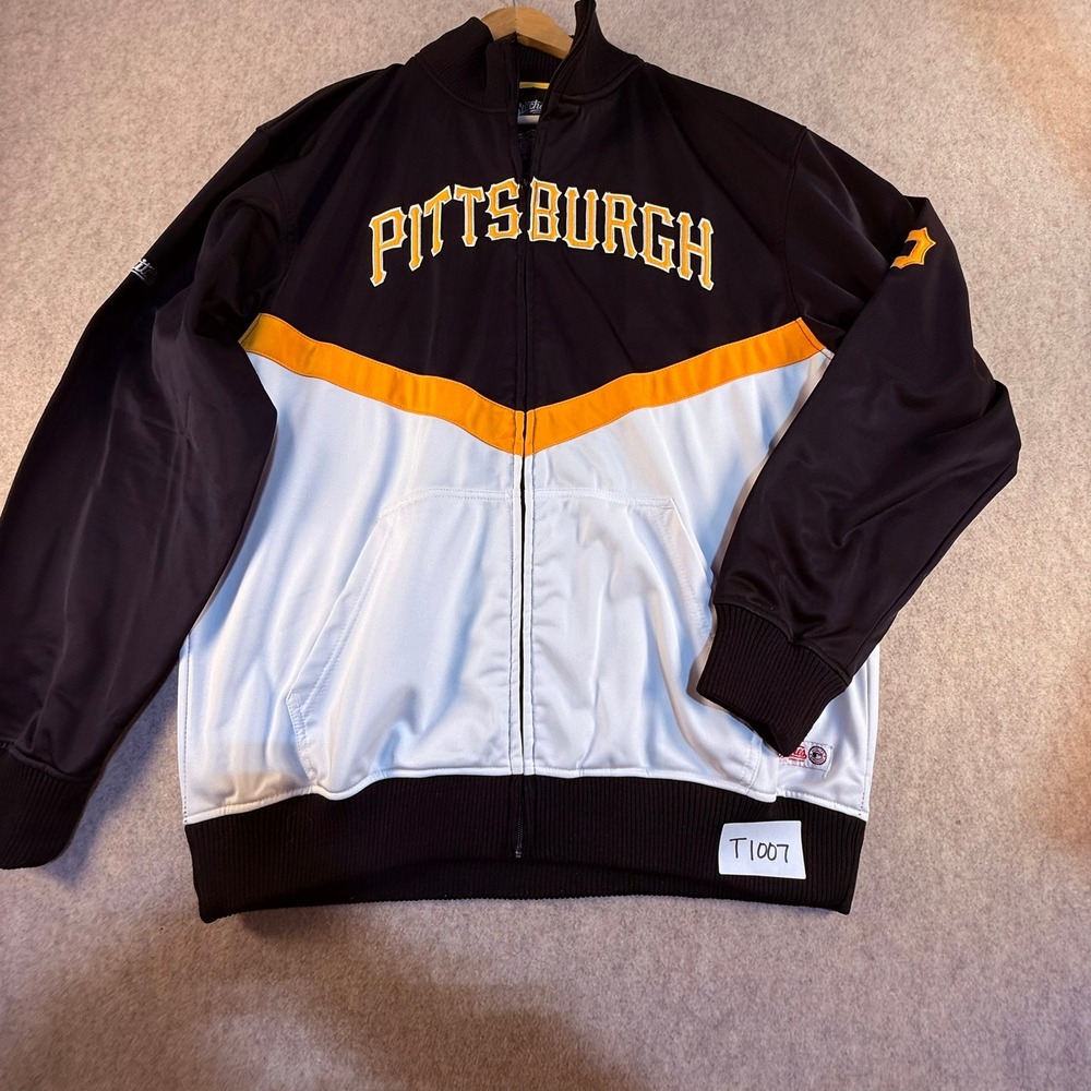 Stitches Pittsburgh‎ Pirates MLB Track Jacket Mens L Black Gold Full Zip T1007